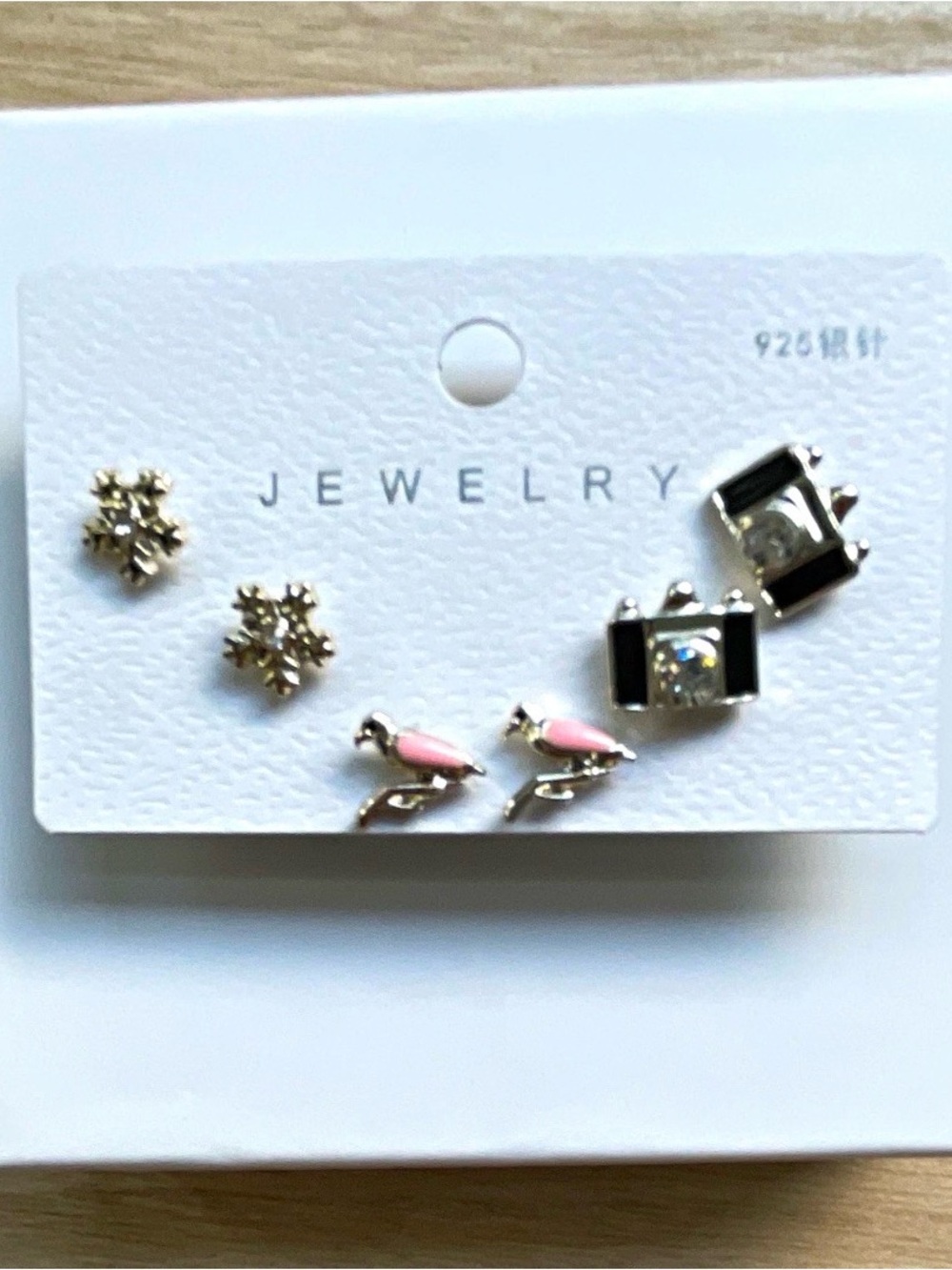 Pink Bird and Crystal Stud Earring Set 925 Sterling Silver Earrings 3-Set